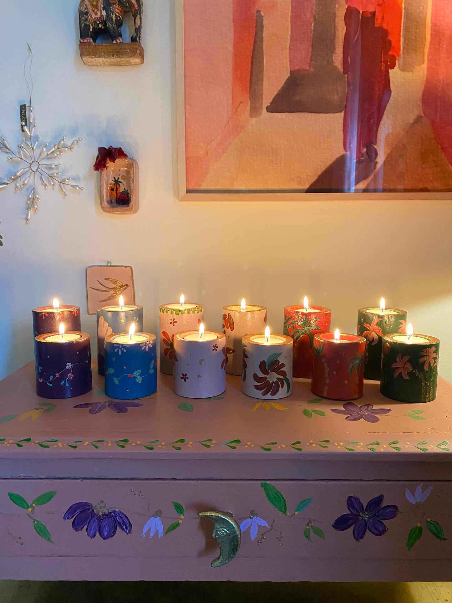 WAXINELICHTHOUDER SET PURPLE