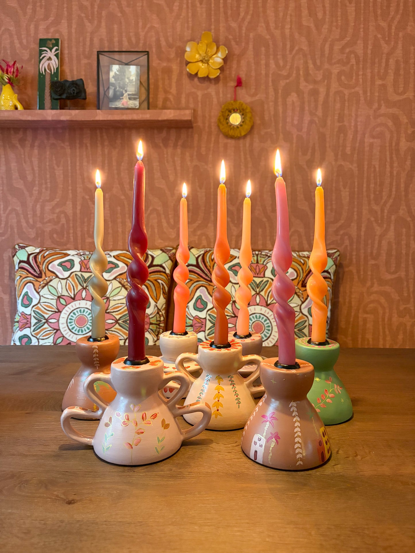 KANDELAAR SOFT PINK FLOWERS