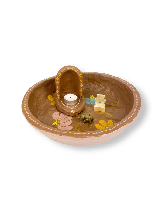 RONDE SCHAAL BROWN FLOWERS