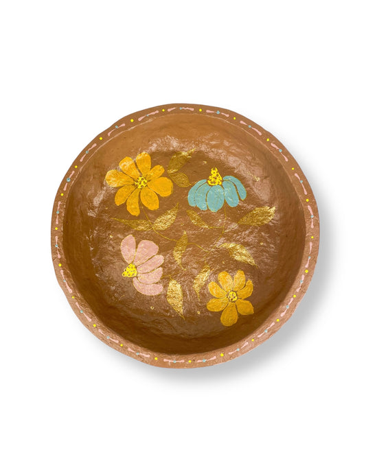 RONDE SCHAAL BROWN FLOWERS
