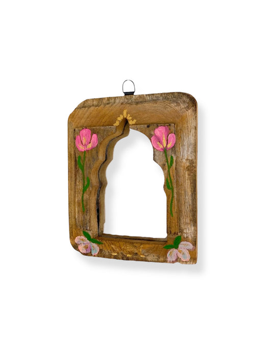 VINTAGE HOUTEN SPIEGEL FLOWERS