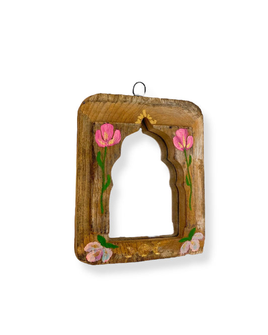 VINTAGE HOUTEN SPIEGEL FLOWERS