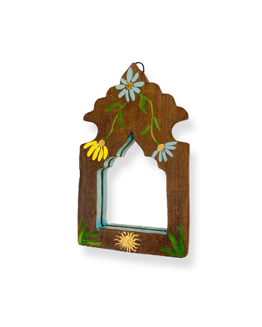 VINTAGE HOUTEN SPIEGEL FLOWERS