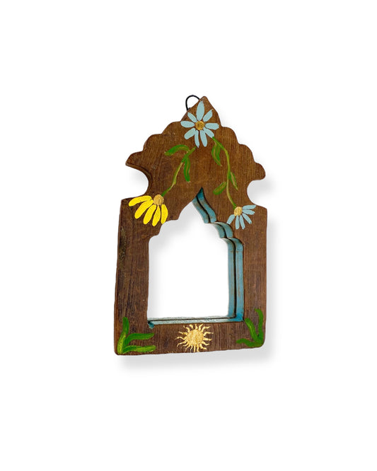 VINTAGE HOUTEN SPIEGEL FLOWERS