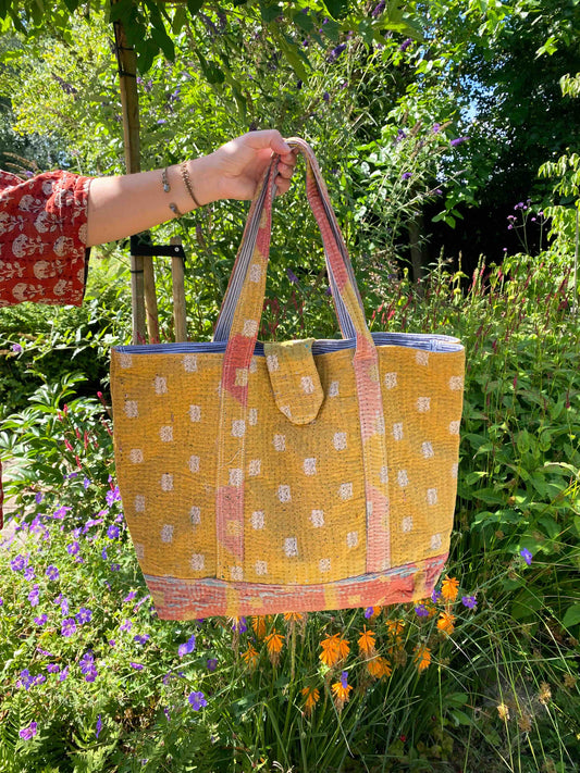 VINTAGE KANTHA TOTEBAG YELLOW